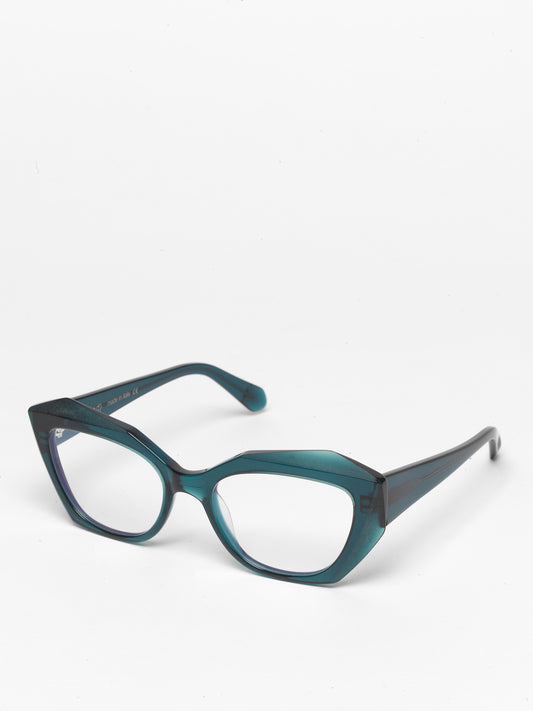 Countdown women's eyeglasses by Rewind Eyewear, petrol green transparent acetate frame