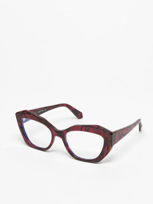 Countdown women's eyeglasses by Rewind Eyewear, marbled red acetate frame
