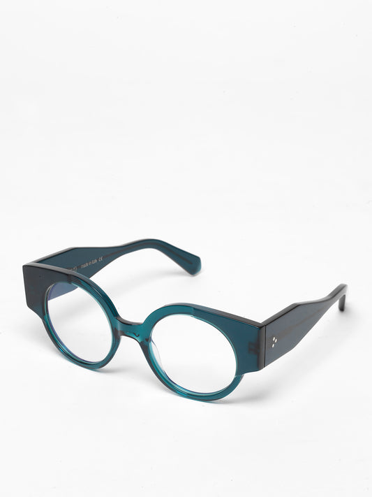 Double Life unisex eyeglasses by Rewind Eyewear, petrol green transparent acetate frame