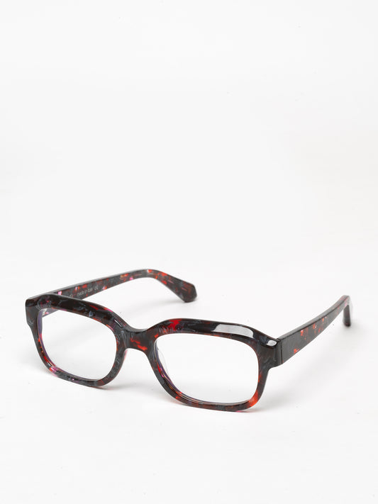 Memento unisex eyeglasses by Rewind Eyewear, black and red tortoise acetate frame