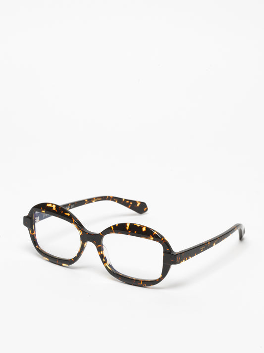 Sensitive unisex eyeglasses by Rewind Eyewear, dark spotted tortoise acetate frame