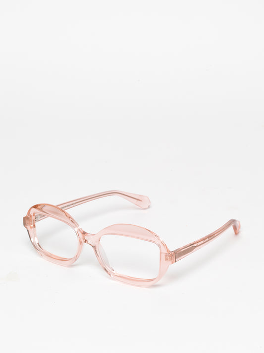 Sensitive unisex eyeglasses by Rewind Eyewear, light pink transparent acetate frame
