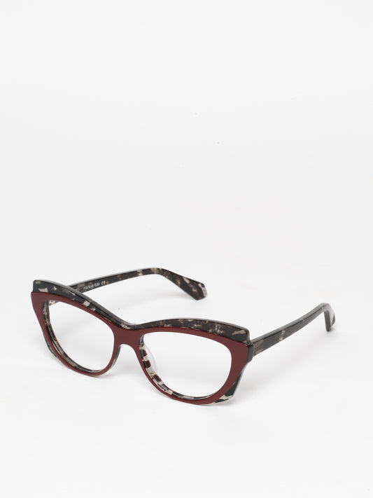 Slow Motion women's eyeglasses by Rewind Eyewear, dark red and grey tortoise acetate frame