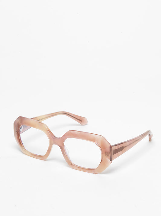 Storytelling women's eyeglasses by Rewind Eyewear, shaded opal pink acetate frame