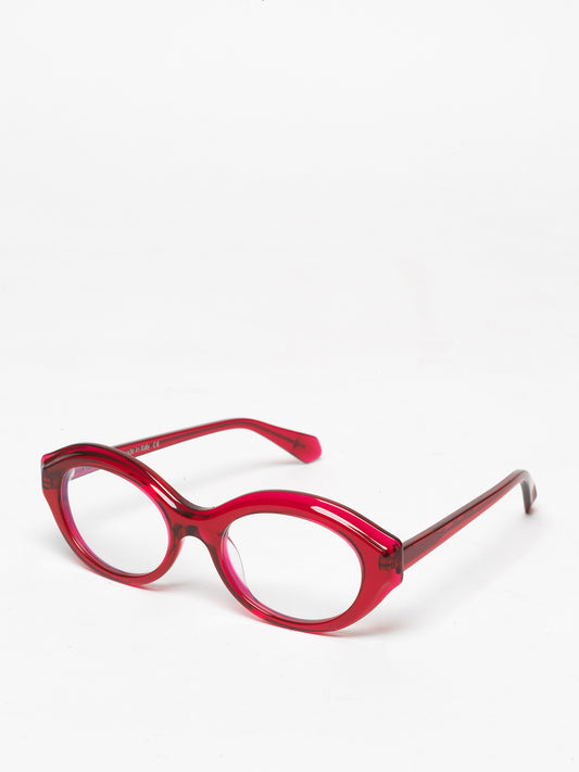 Timeline women's eyeglasses by Rewind Eyewear, cherry red transparent acetate frame