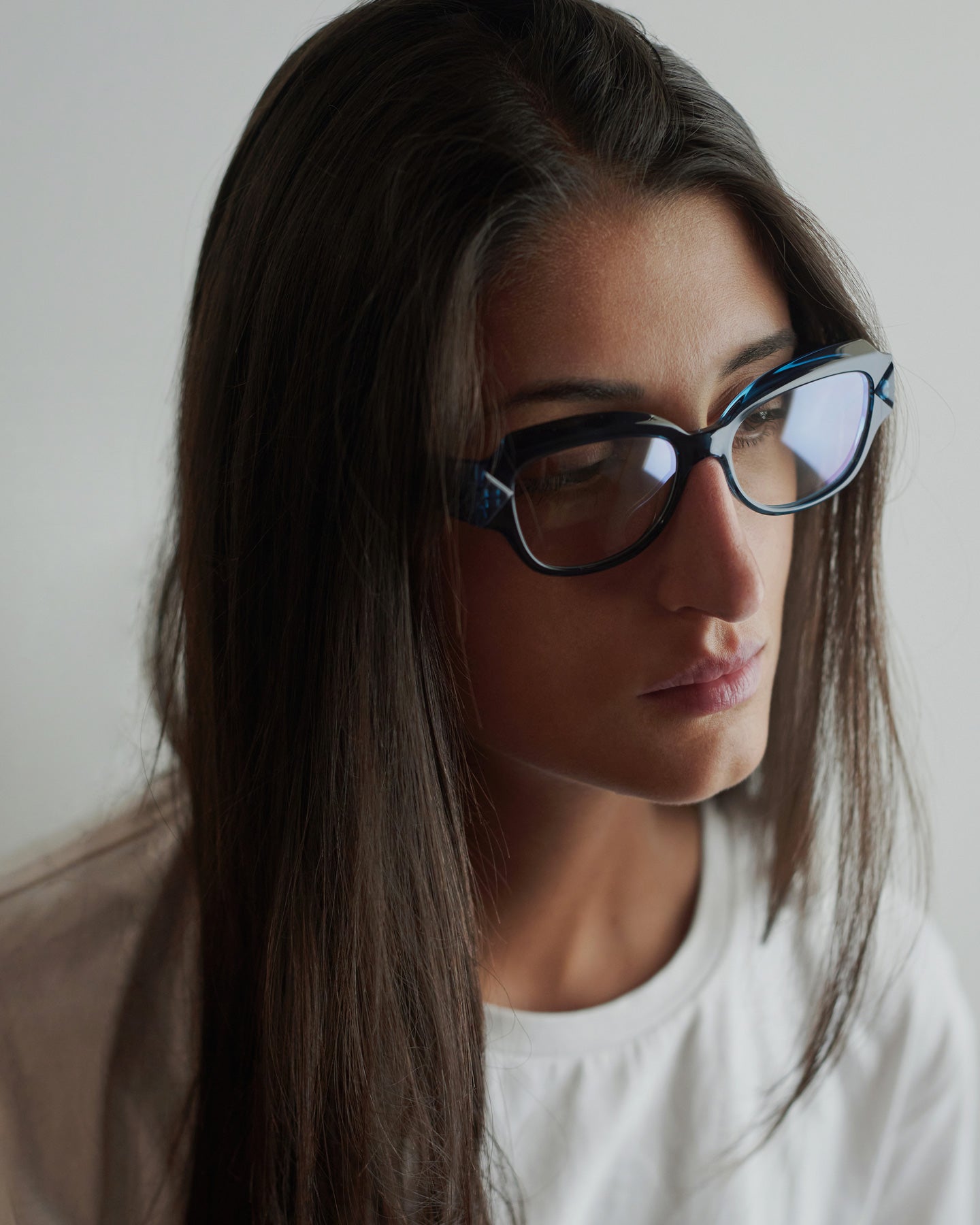 Casual Loops women's eyeglasses by Rewind Eyewear, navy blue transparent acetate frame