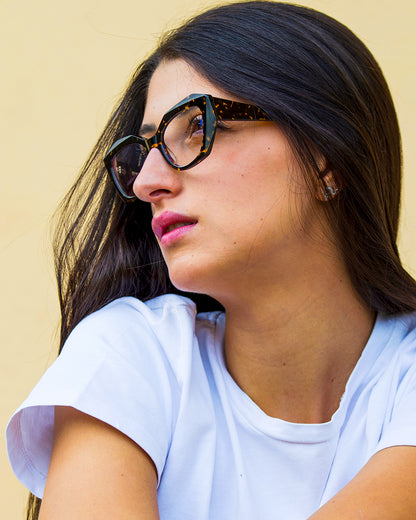 Countdown women's eyeglasses by Rewind Eyewear, dark spotted tortoise  acetate frame