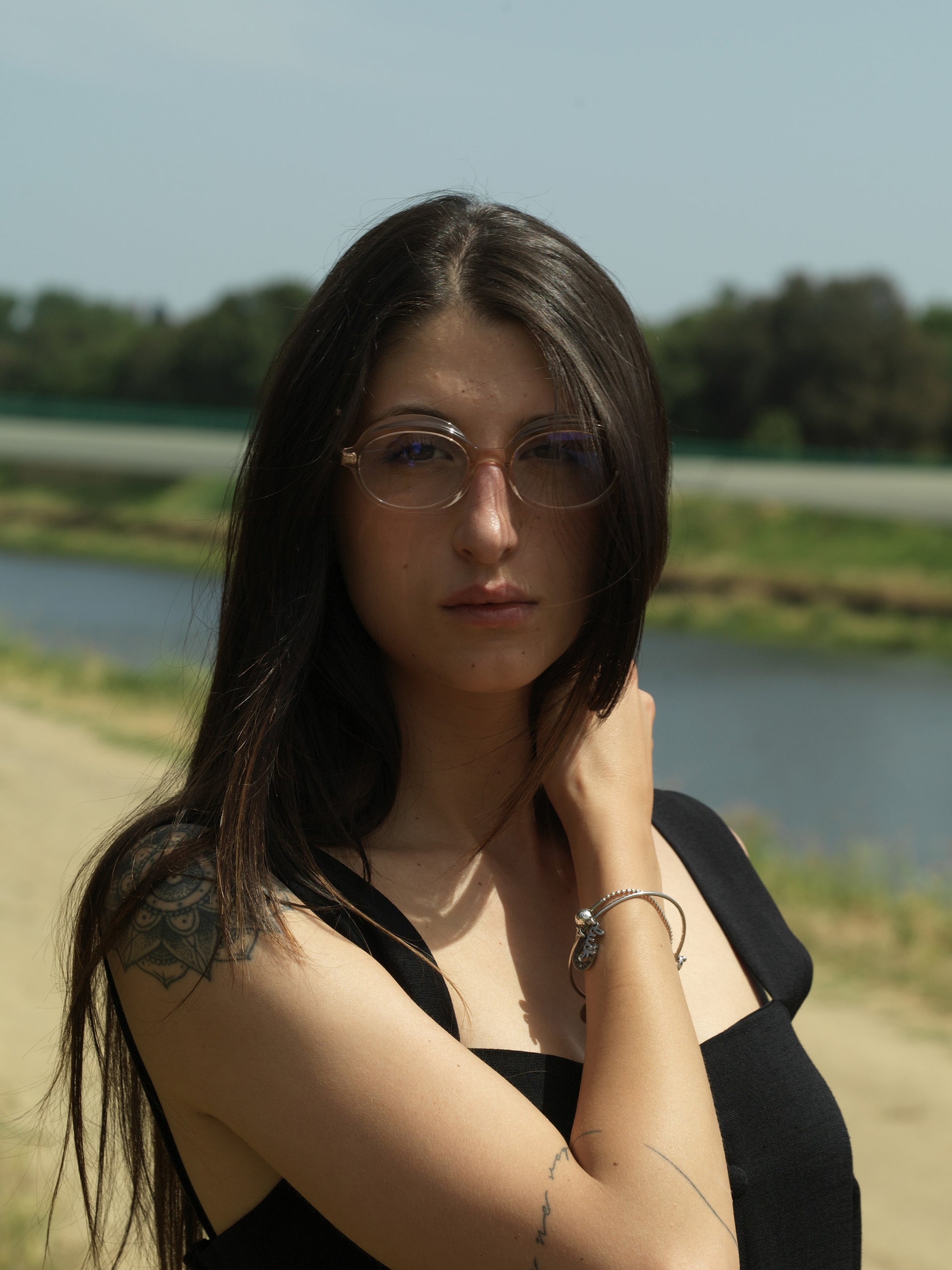 Gravity women's eyeglasses by Rewind Eyewear, light pink transparent acetate frame