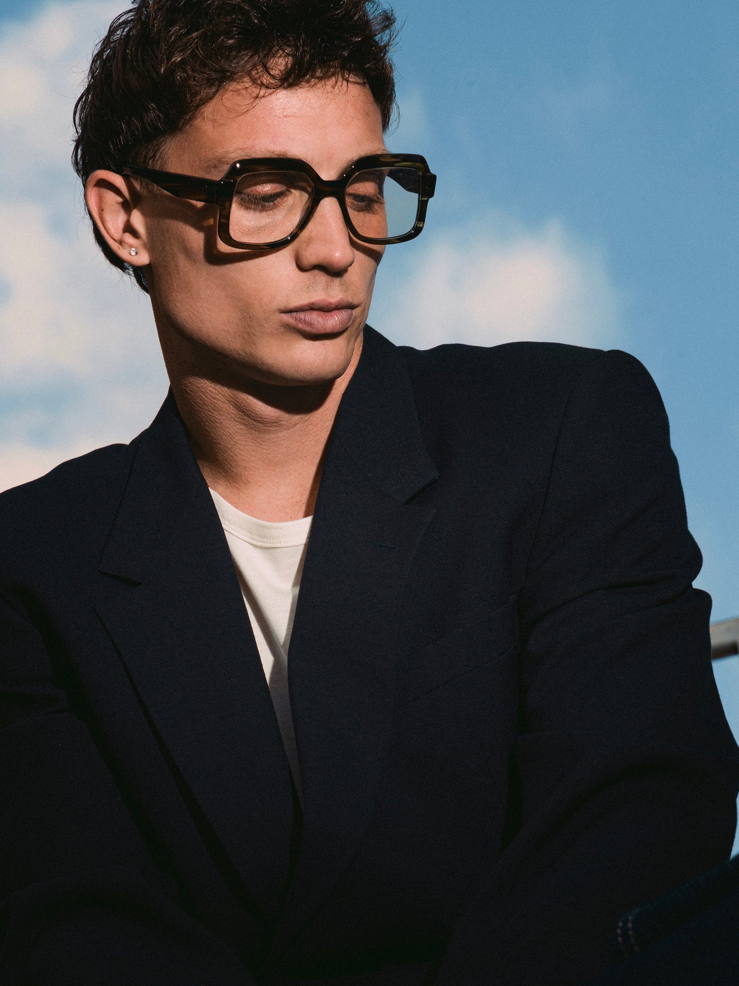 Looper unisex eyeglasses by Rewind Eyewear, green tortoise acetate frame