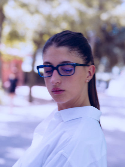 Lost in Space unisex eyeglasses by Rewind Eyewear, blue transparent acetate frame