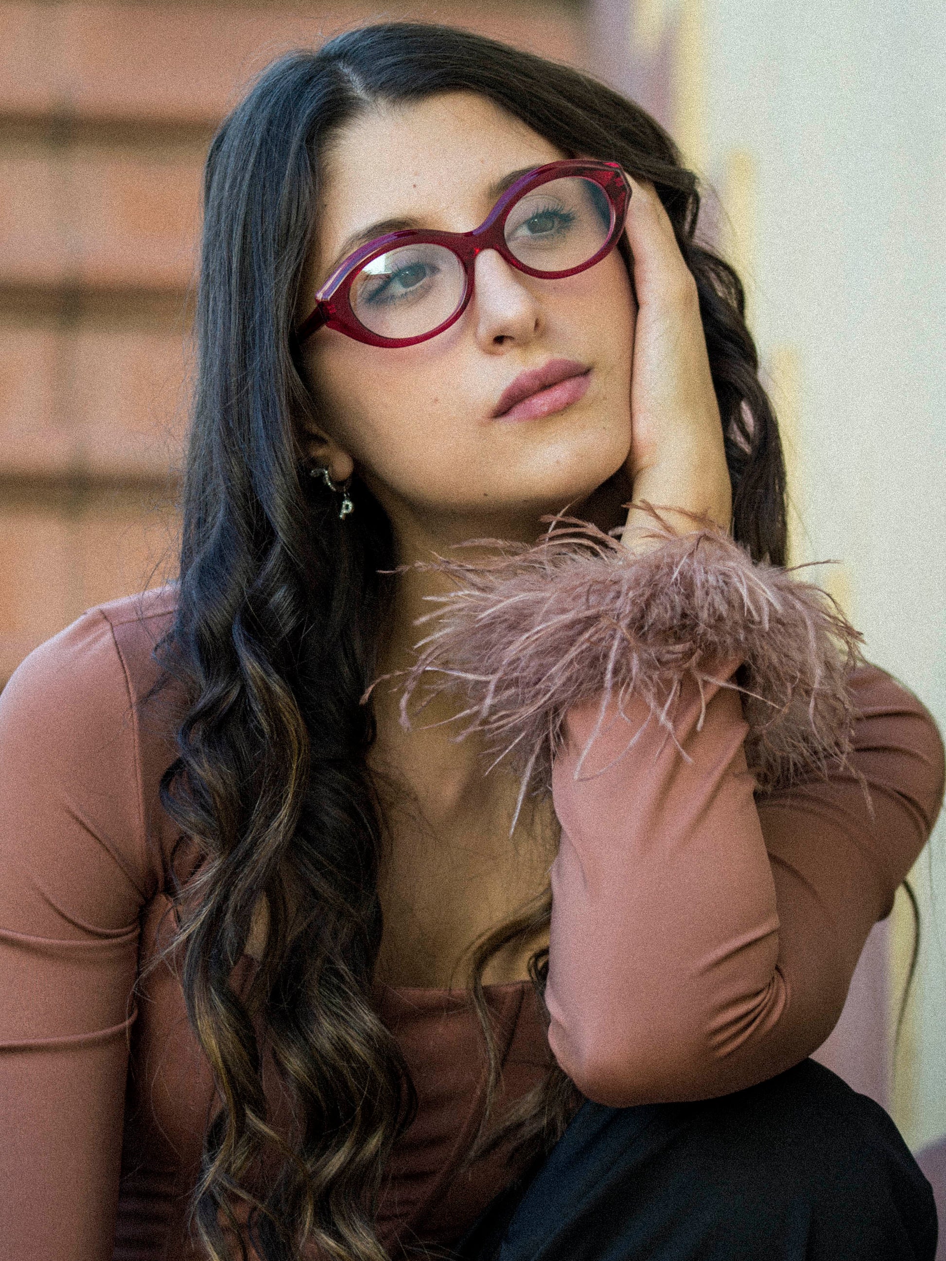 Timeline women's eyeglasses by Rewind Eyewear, cherry red transparent acetate frame