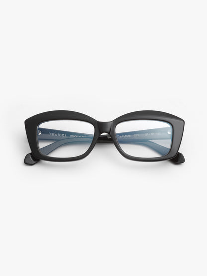 Back to the Future women's eyeglasses by Rewind Eyewear, black acetate frame
