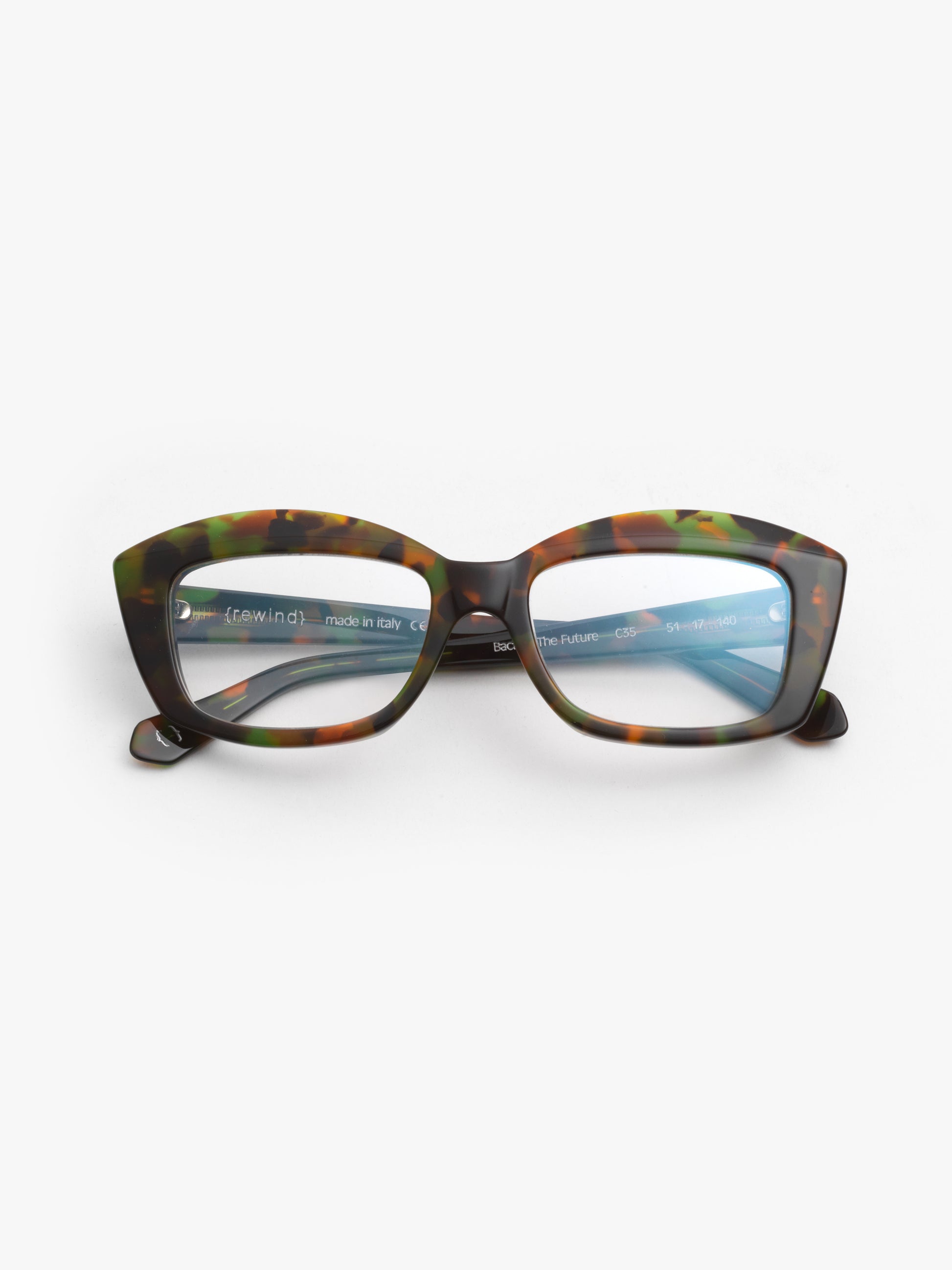 Back to the Future women's eyeglasses by Rewind Eyewear, colorful camouflage tortoise acetate frame
