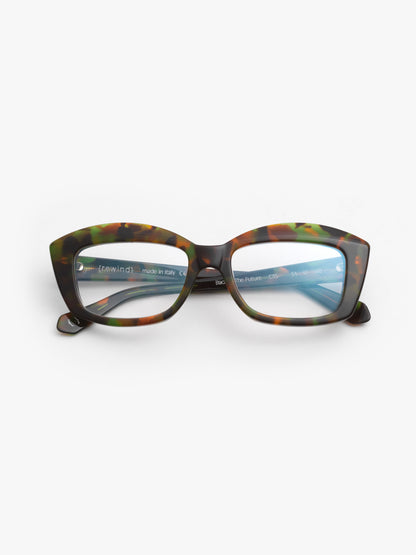 Back to the Future women's eyeglasses by Rewind Eyewear, colorful camouflage tortoise acetate frame
