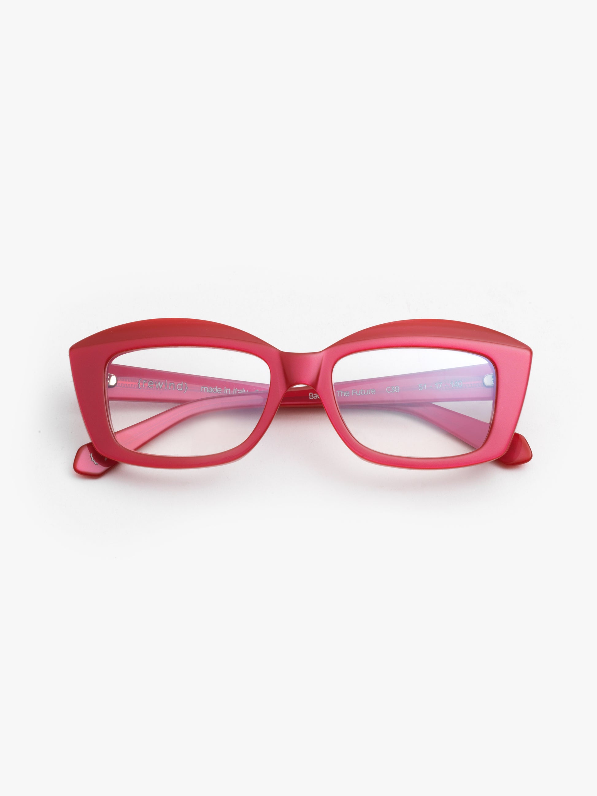 Back to the Future women's eyeglasses by Rewind Eyewear, Pearl Cherry Red acetate frame