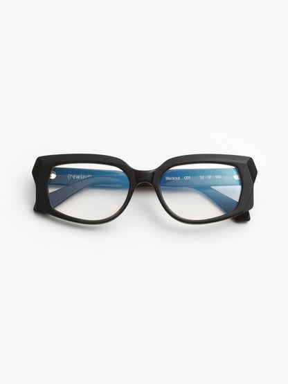 Blackout unisex eyeglasses by Rewind Eyewear, black acetate frame