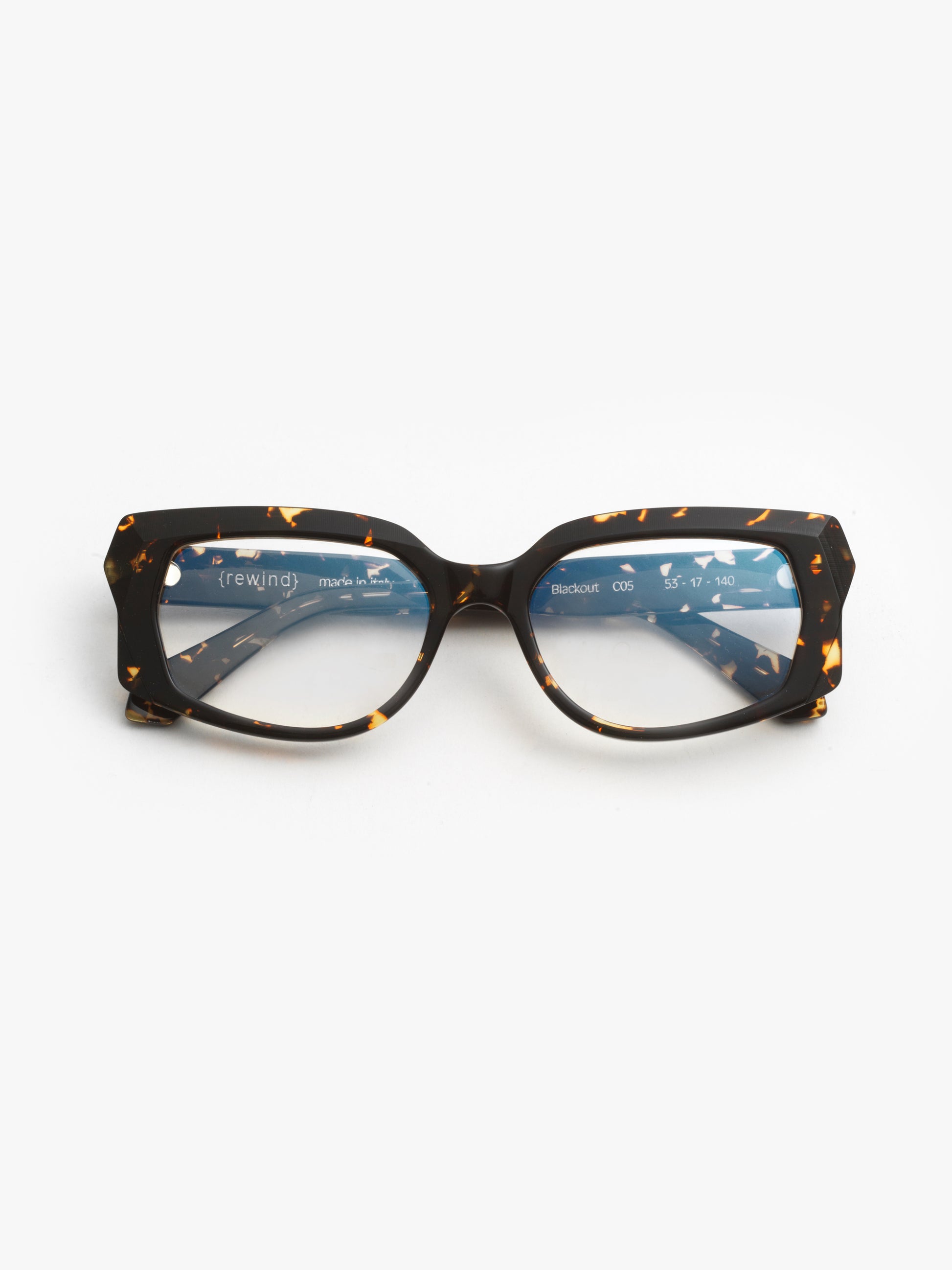 Blackout unisex eyeglasses by Rewind Eyewear, dark spotted acetate frame
