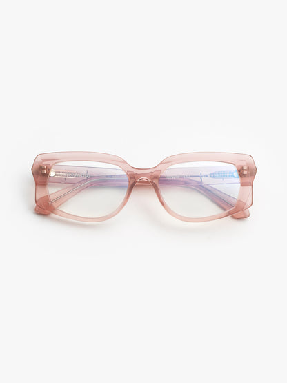 Blackout unisex eyeglasses by Rewind Eyewear, opal light pink acetate frame