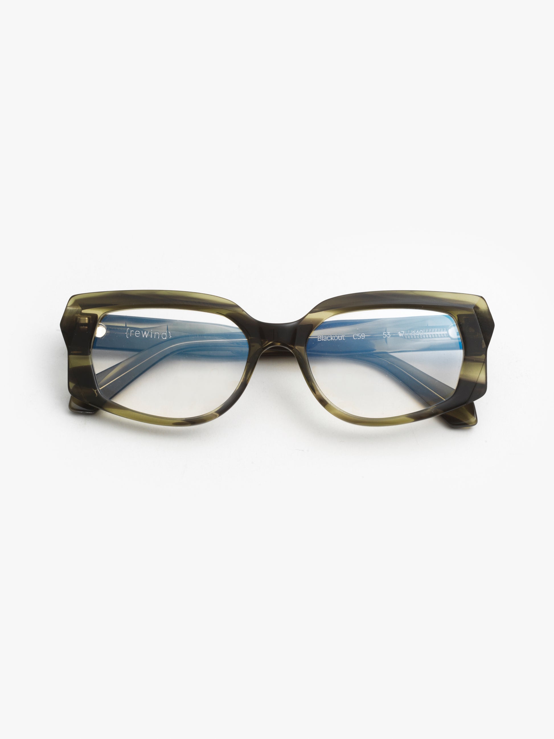 Blackout unisex eyeglasses by Rewind Eyewear, green tortoise acetate frame