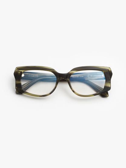 Blackout unisex eyeglasses by Rewind Eyewear, green tortoise acetate frame