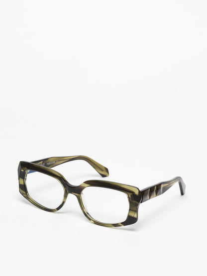 Blackout unisex eyeglasses by Rewind Eyewear, green tortoise acetate frame