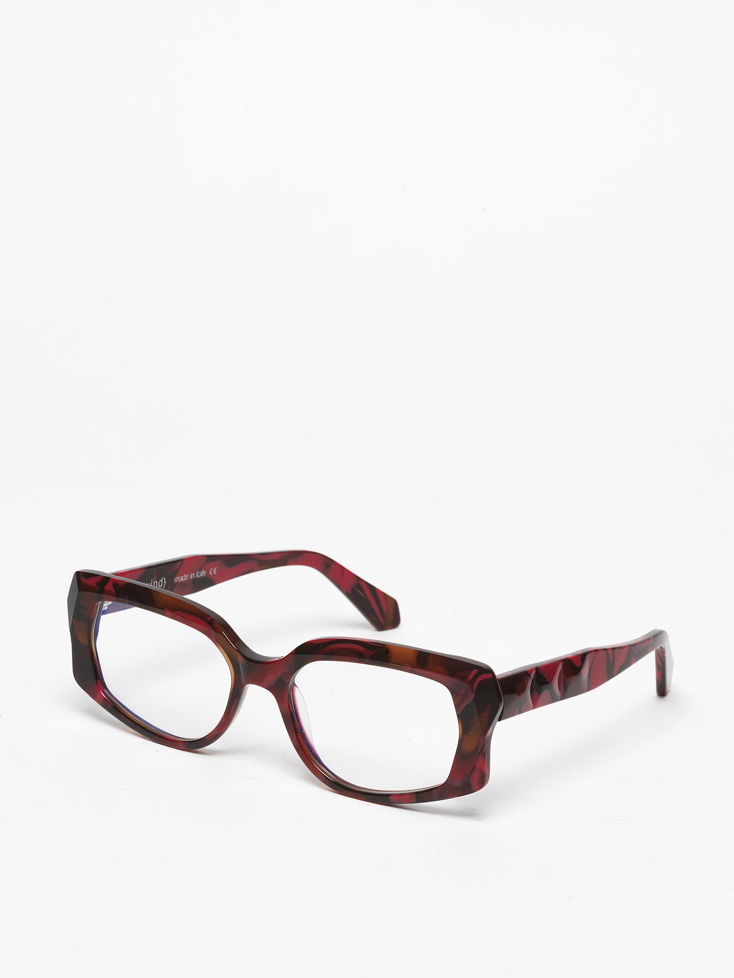 Blackout unisex eyeglasses by Rewind Eyewear, red marbled acetate frame