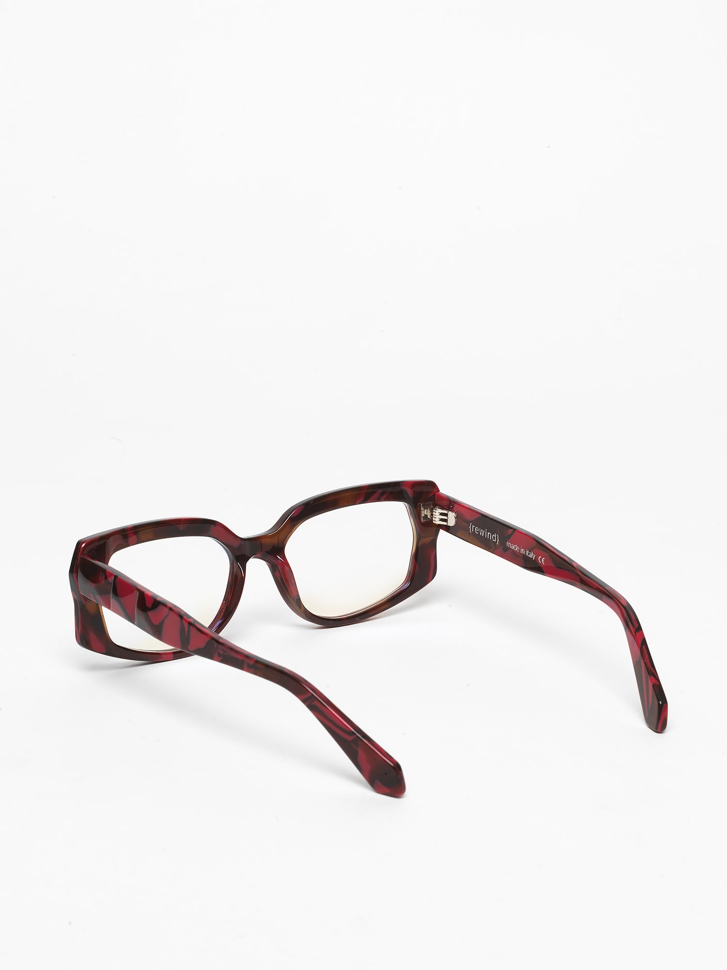Blackout unisex eyeglasses by Rewind Eyewear, red marbled acetate frame