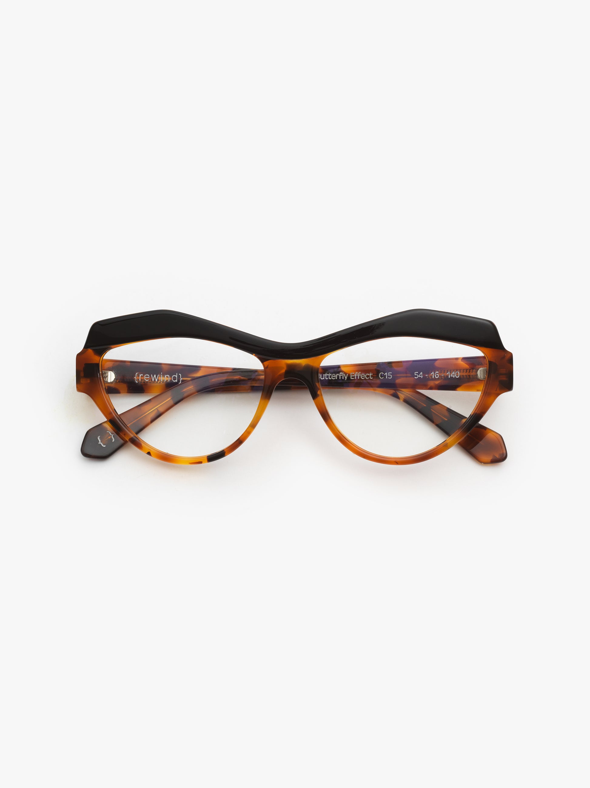The Butterfly Effect women's eyeglasses by Rewind Eyewear, tortoise and black acetate frame