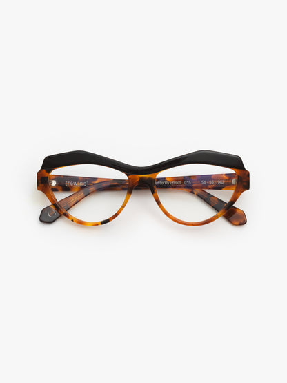The Butterfly Effect women's eyeglasses by Rewind Eyewear, tortoise and black acetate frame