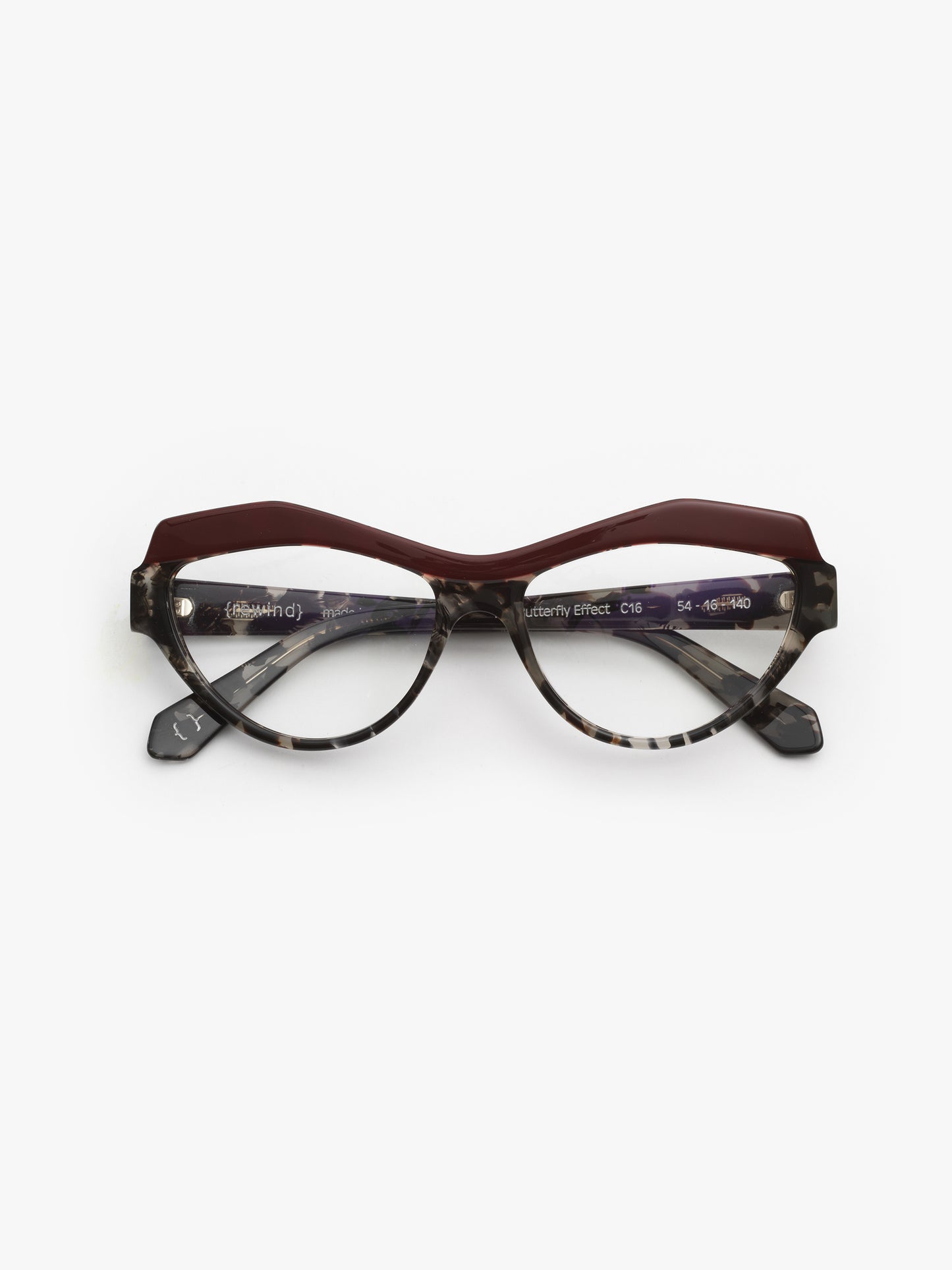 The Butterfly Effect women's eyeglasses by Rewind Eyewear, red and grey tortoise acetate frame
