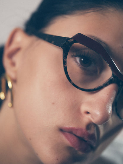 The Butterfly Effect women's eyeglasses by Rewind Eyewear, red and grey tortoise acetate frame