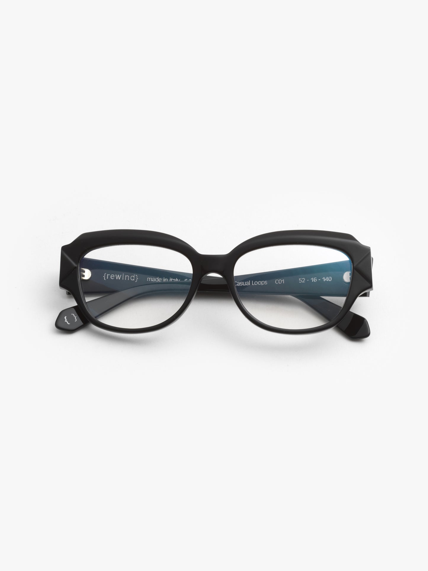 Casual Loops women's eyeglasses by Rewind Eyewear, black acetate frame

