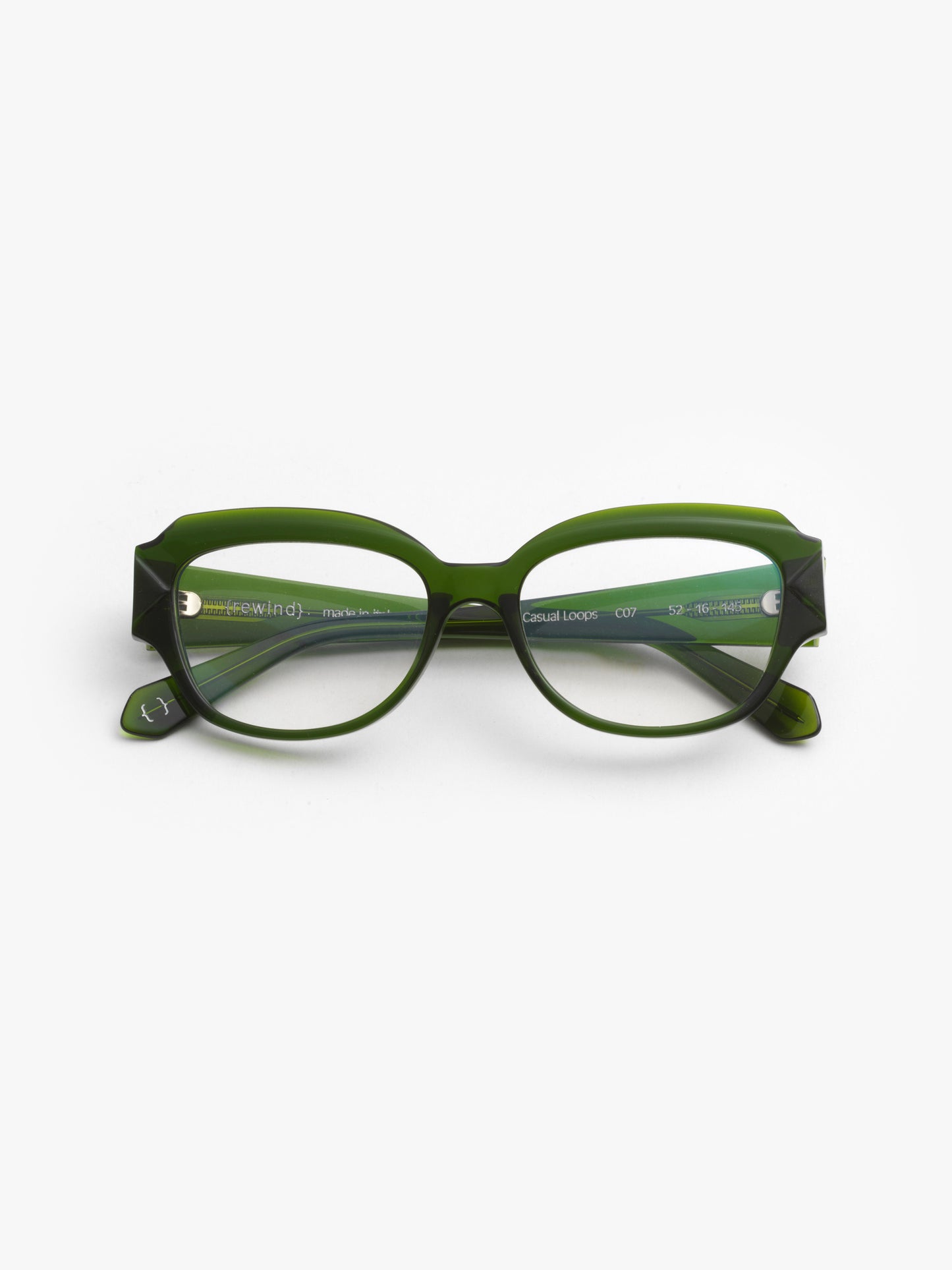Casual Loops women's eyeglasses by Rewind Eyewear, green transparent acetate frame
