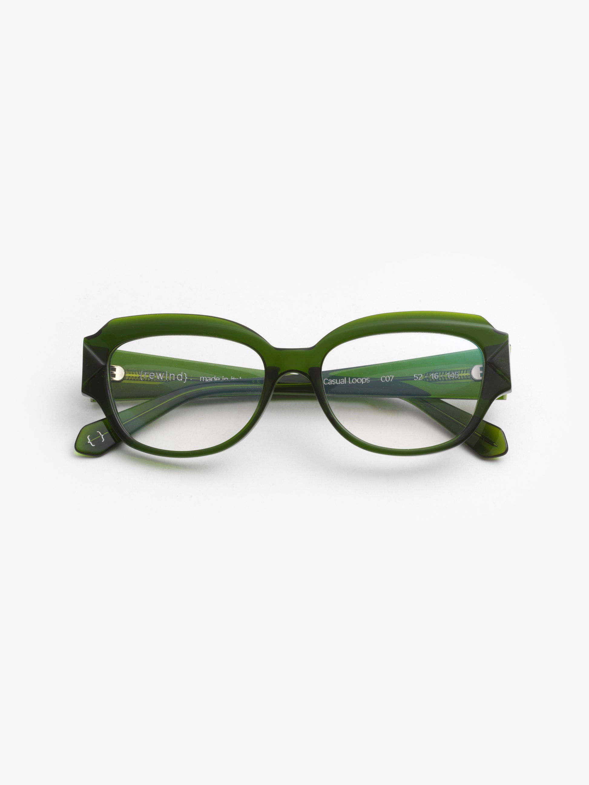 Casual Loops women's eyeglasses by Rewind Eyewear, green transparent acetate frame
