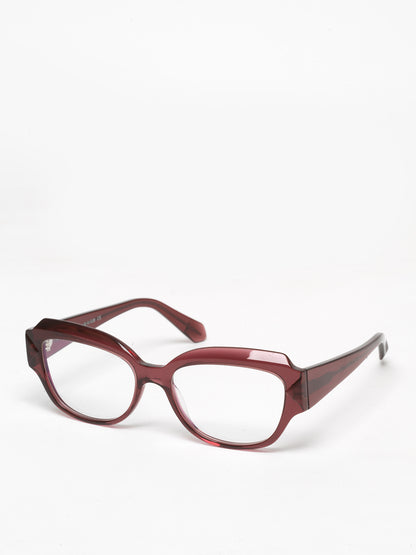 Casual Loops women's eyeglasses by Rewind Eyewear, marsala red transparent acetate frame
