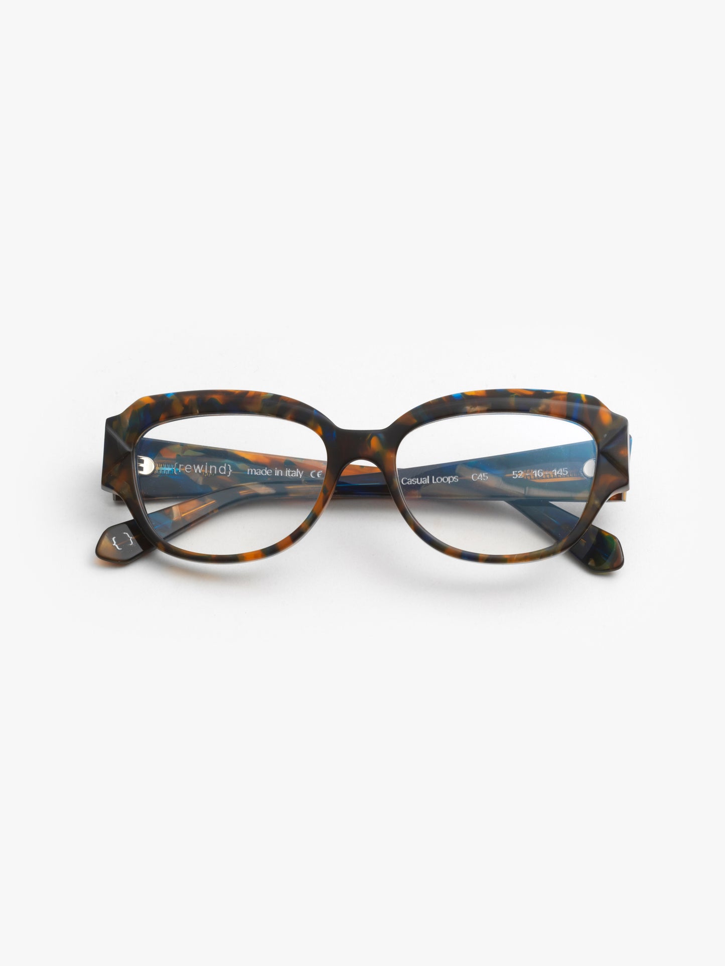 Casual Loops women's eyeglasses by Rewind Eyewear, brown tortoise blue  acetate frame
