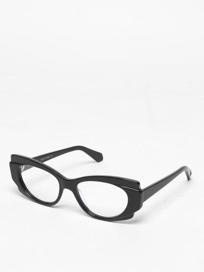 Chaos Theory women's eyeglasses by Rewind Eyewear, black acetate frame