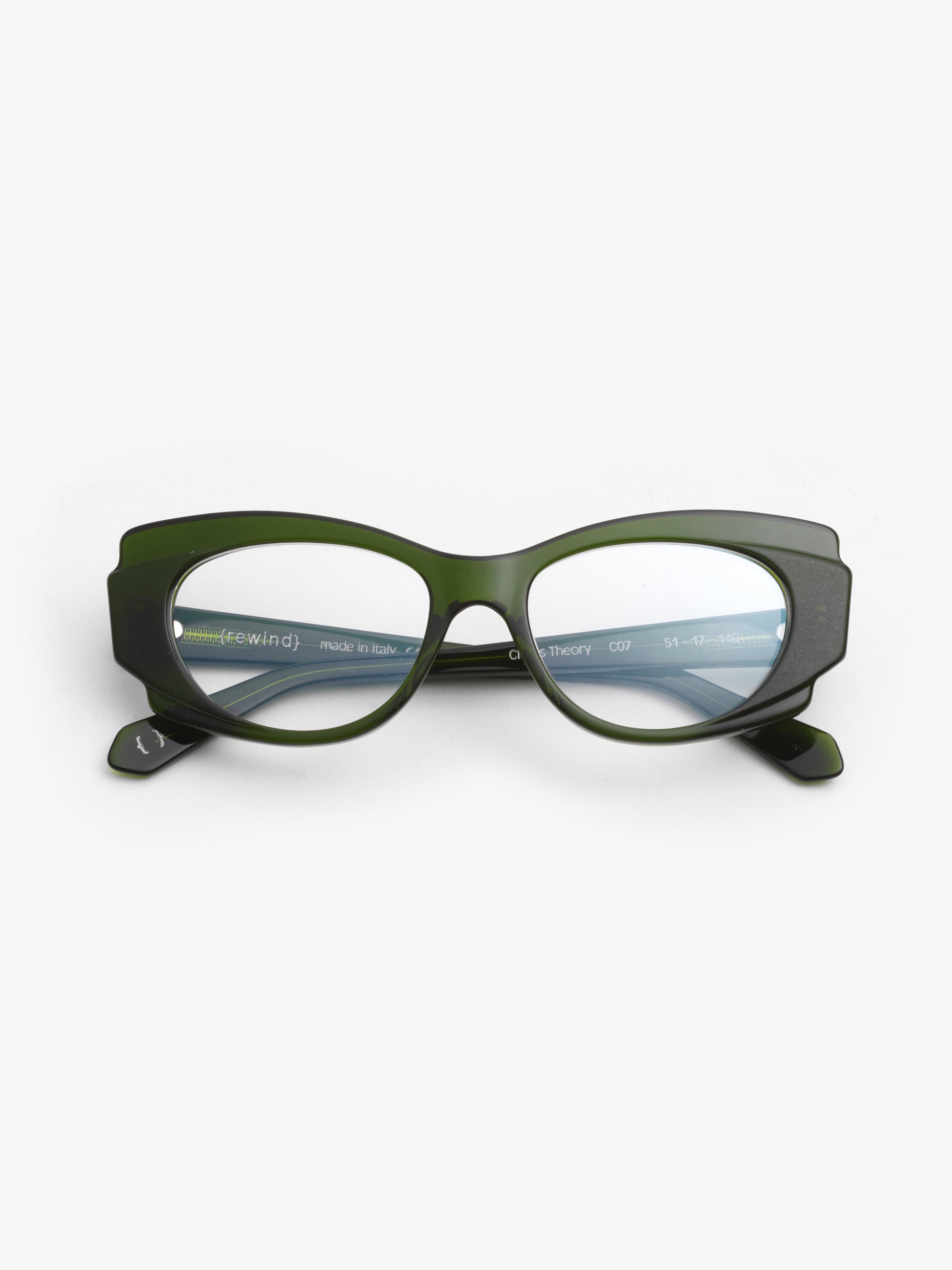 Chaos Theory women's eyeglasses by Rewind Eyewear, green transparent  acetate frame