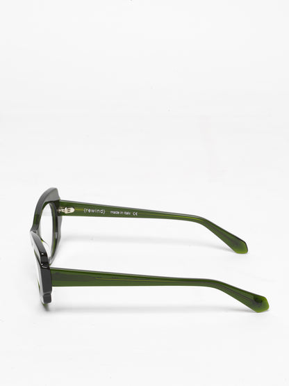 Chaos Theory women's eyeglasses by Rewind Eyewear, green transparent  acetate frame