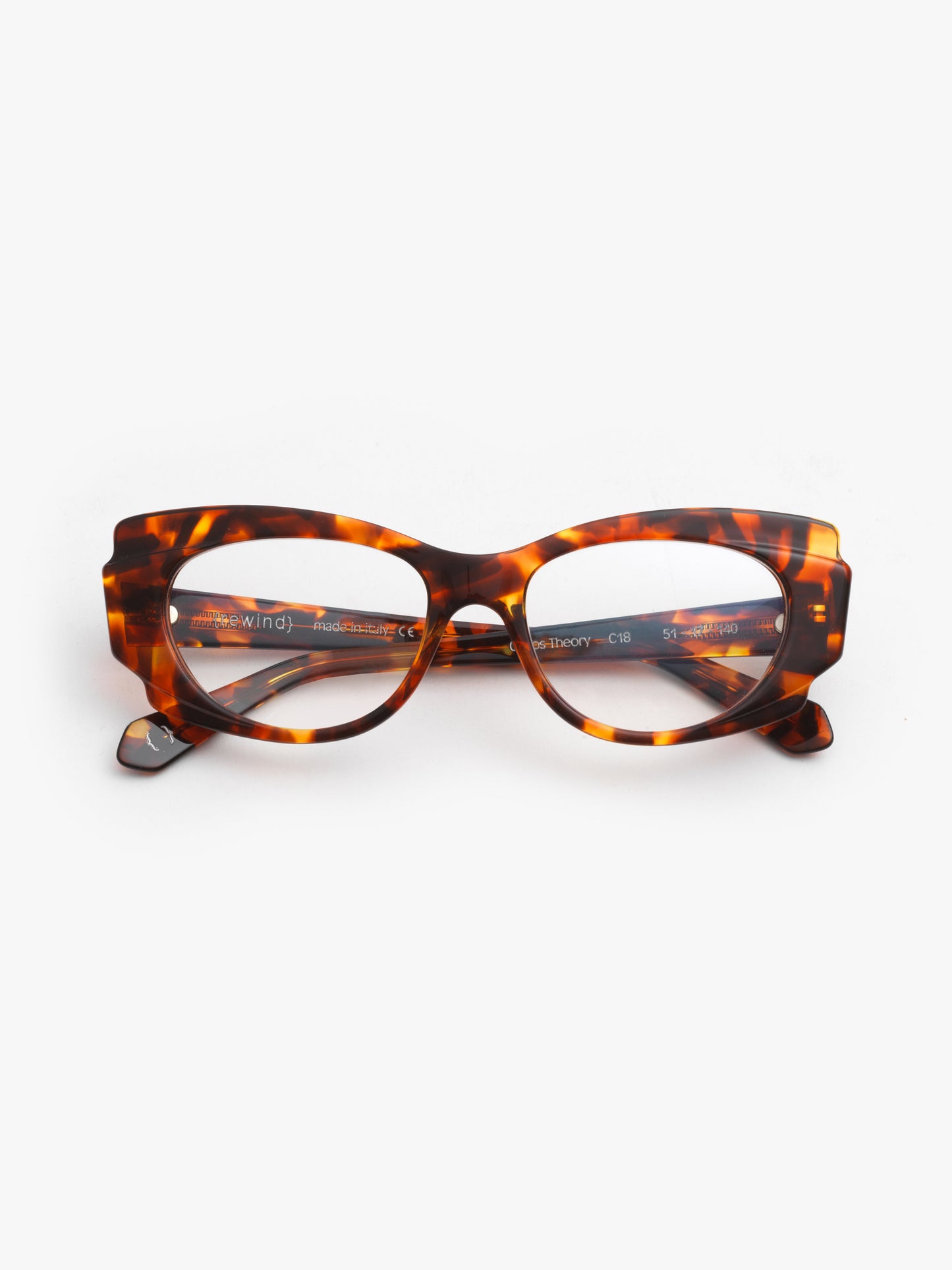 Chaos Theory women's eyeglasses by Rewind Eyewear, orange spotted tortoise acetate frame