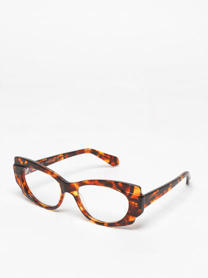 Chaos Theory women's eyeglasses by Rewind Eyewear, orange spotted tortoise acetate frame