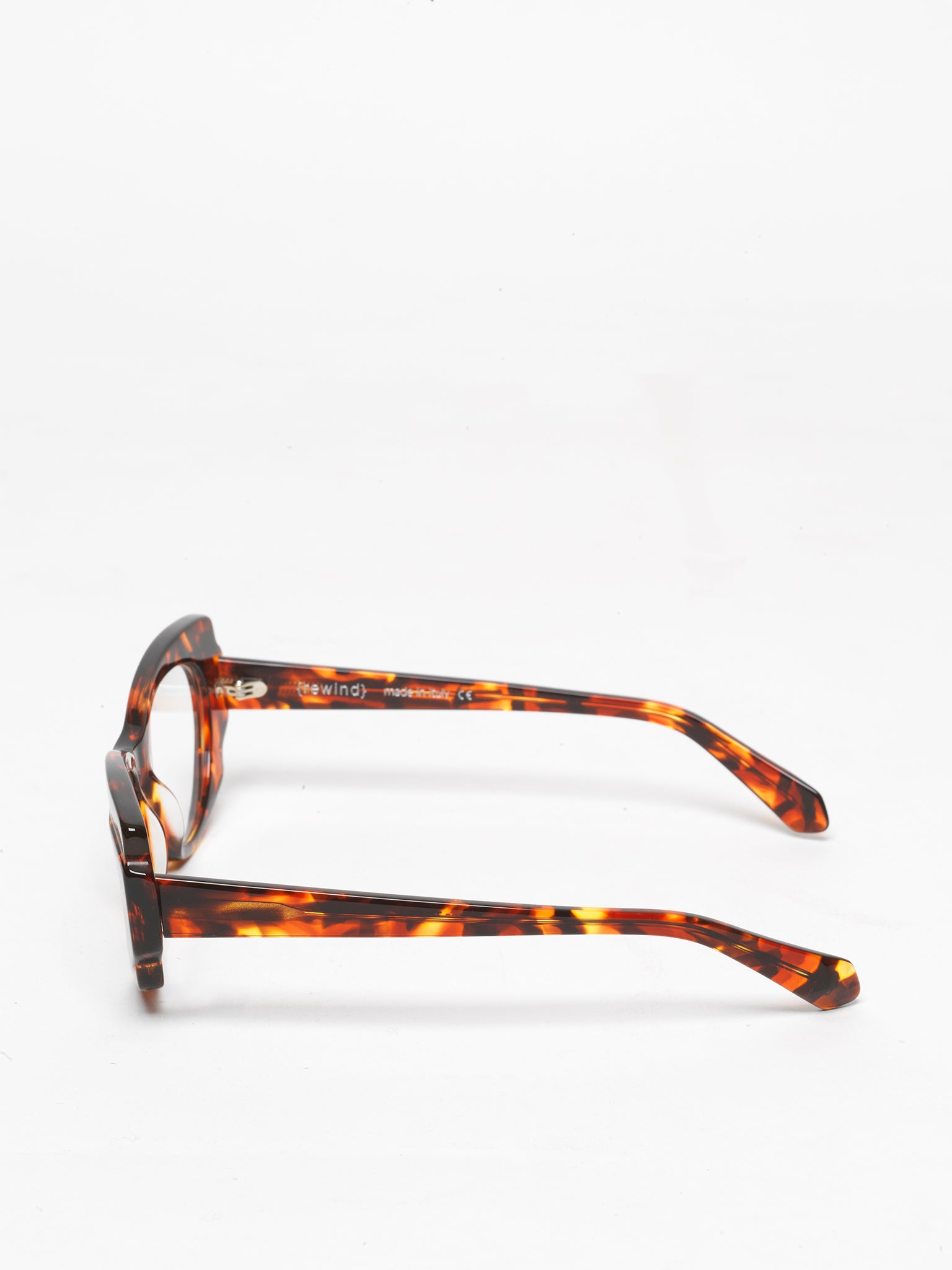 Chaos Theory women's eyeglasses by Rewind Eyewear, orange spotted tortoise acetate frame