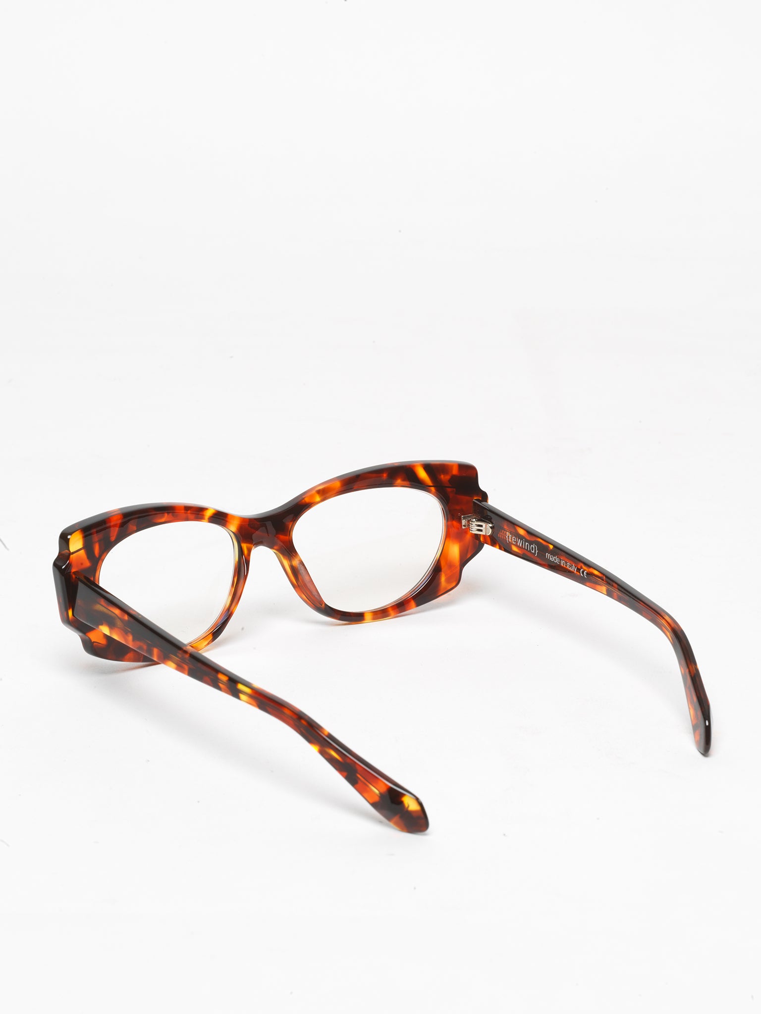 Chaos Theory women's eyeglasses by Rewind Eyewear, orange spotted tortoise acetate frame