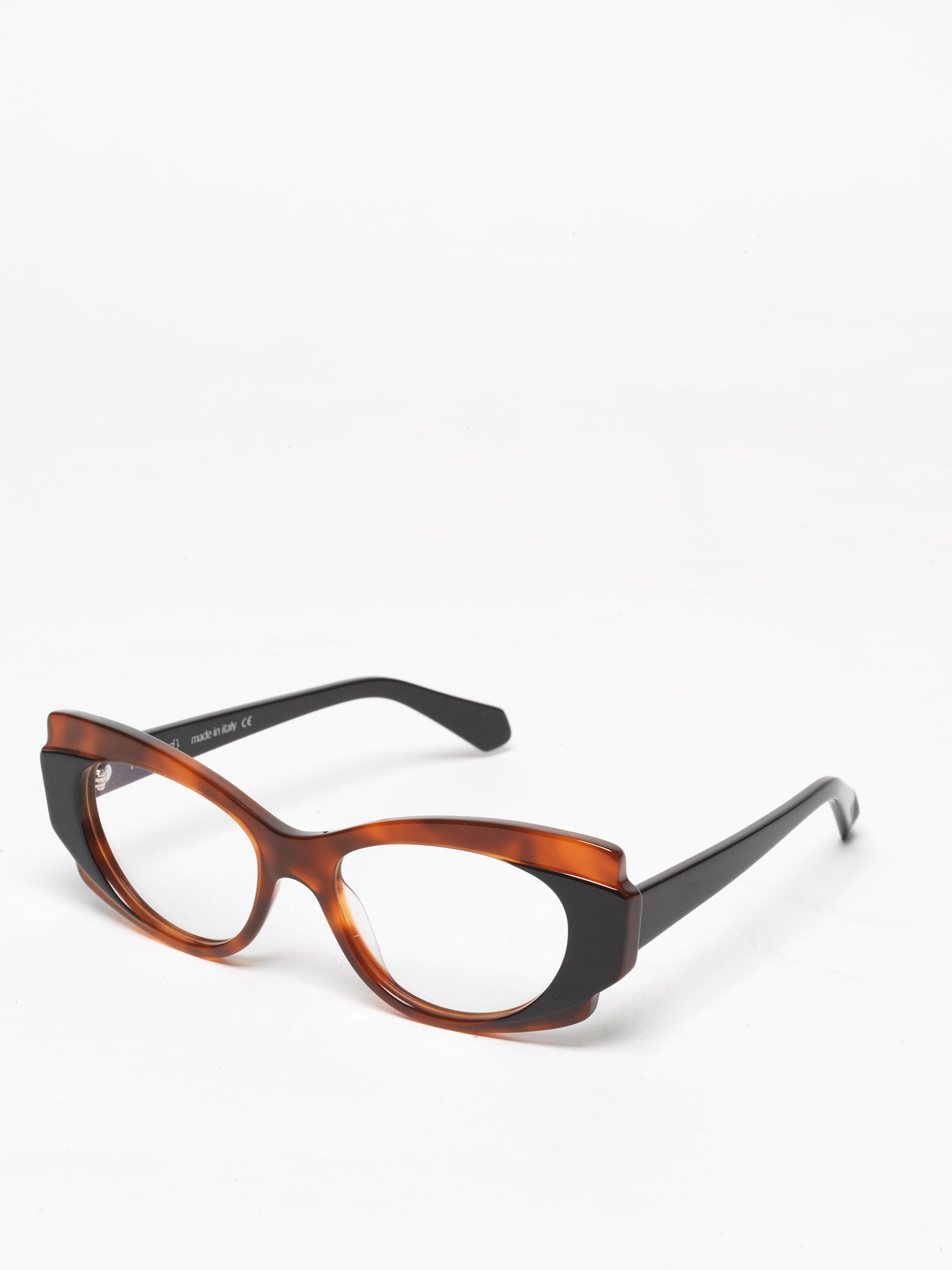 Chaos Theory women's eyeglasses by Rewind Eyewear, tortoise with black top acetate frame