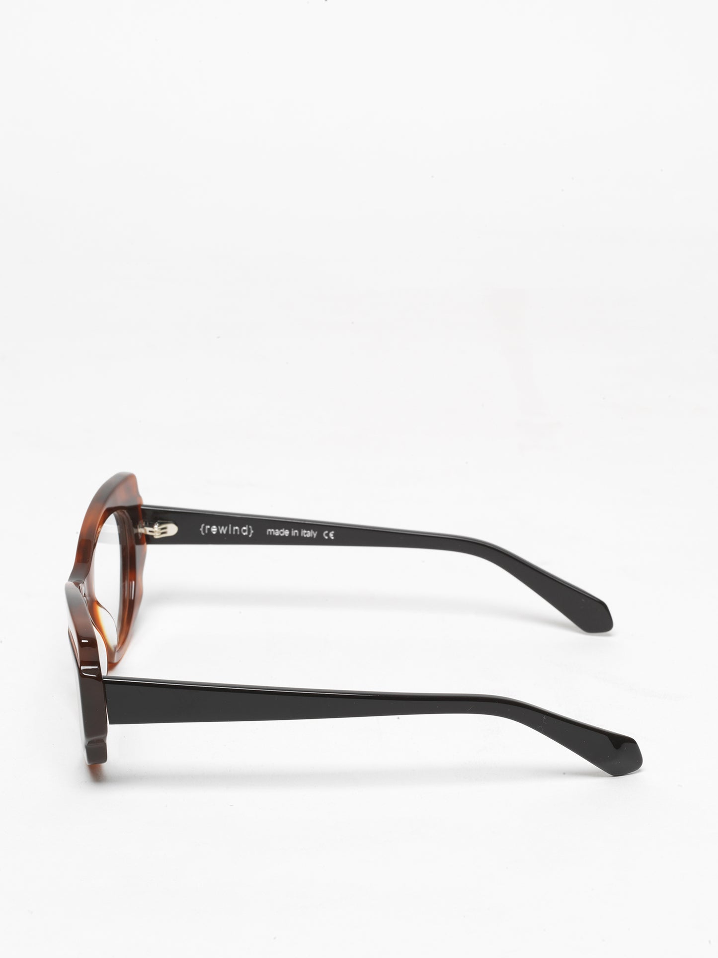Chaos Theory women's eyeglasses by Rewind Eyewear, tortoise with black top acetate frame