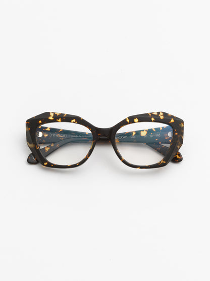 Countdown women's eyeglasses by Rewind Eyewear, dark spotted tortoise  acetate frame