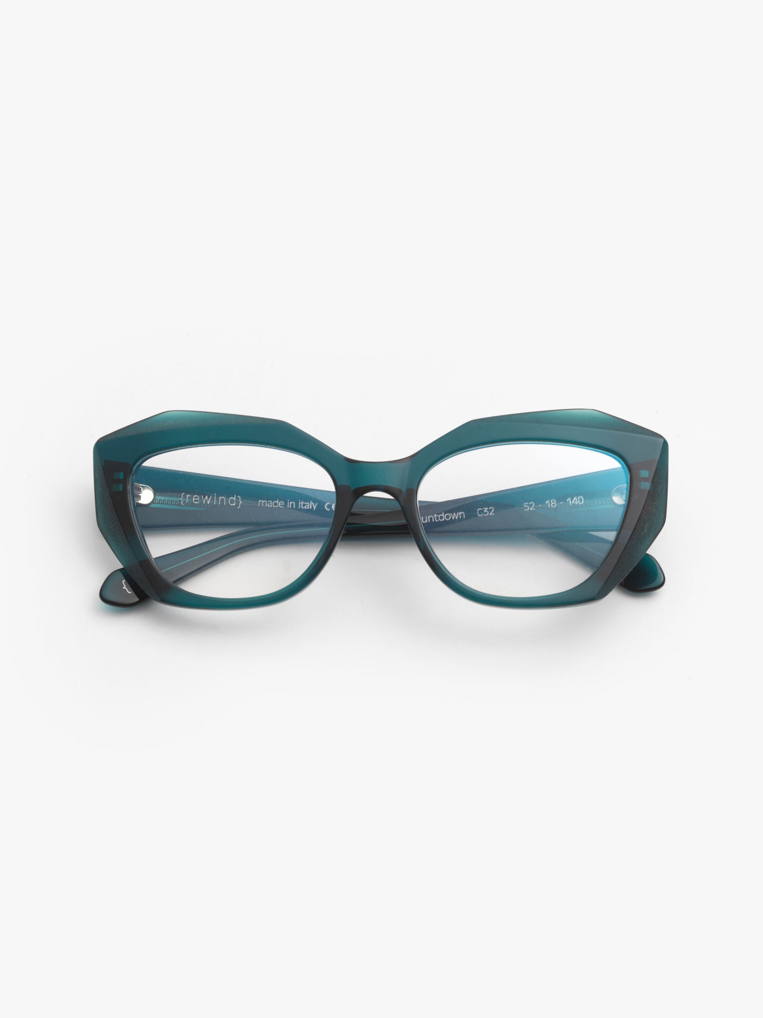 Countdown women's eyeglasses by Rewind Eyewear, petrol green transparent  acetate frame
