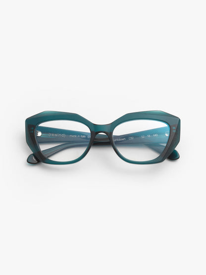 Countdown women's eyeglasses by Rewind Eyewear, petrol green transparent  acetate frame
