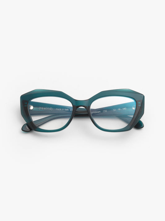 Countdown women's eyeglasses by Rewind Eyewear, petrol green transparent  acetate frame