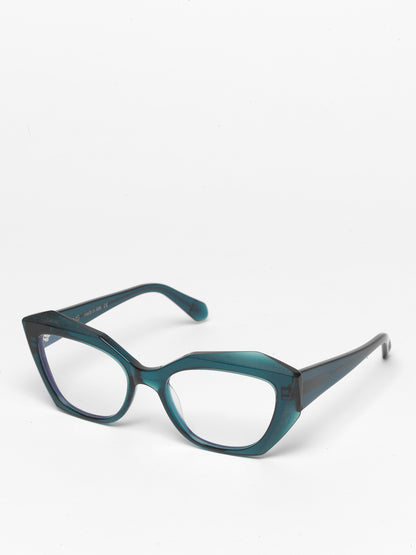 Countdown women's eyeglasses by Rewind Eyewear, petrol green transparent  acetate frame
